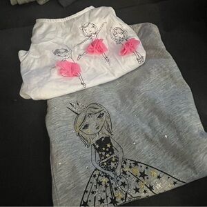 2 girl shirts 4t 4/5 t-shirt ballerina pink dress tutu long sleeve princess gold